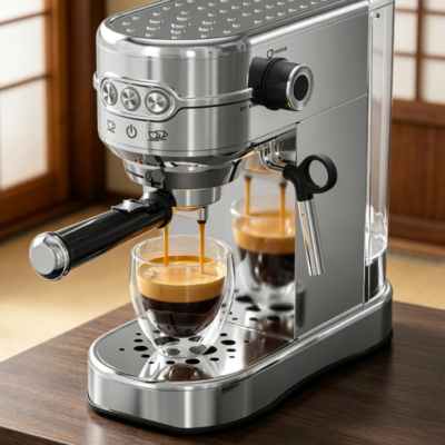 Compact Espresso Machine | Stainless Steel Body + Steam Milk Frother | 34-oz Removable Water Tank
