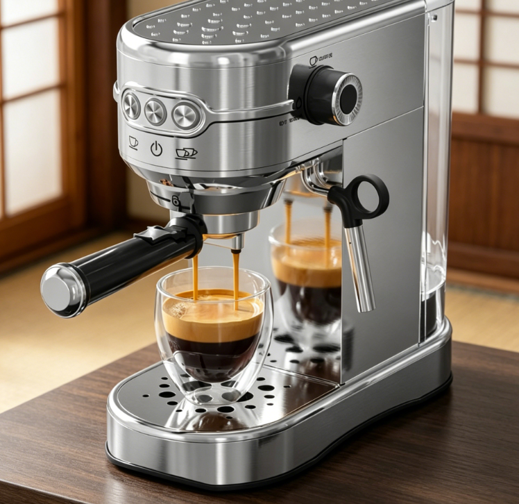 Compact Espresso Machine | Stainless Steel Body + Steam Milk Frother | 34-oz Removable Water Tank