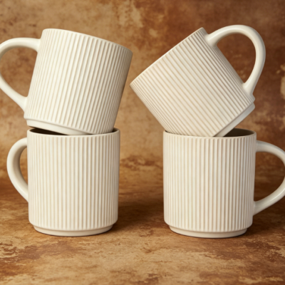 4-Piece Matte White Ceramic Coffee Mug Set | 12oz with Handle | Microwave and Dishwasher Safe | Suitable for Coffee, Tea, Hot Cocoa, and Milk