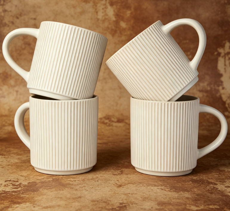 4-Piece Matte White Ceramic Coffee Mug Set | 12oz with Handle | Microwave and Dishwasher Safe | Suitable for Coffee, Tea, Hot Cocoa, and Milk