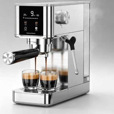 Mini Espresso Machine for Home Use | Capsule Portion + LED Screen + Milk Frother | Compact Stainless Steel Body